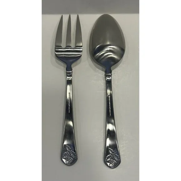 Yamazaki Gear TAPESTRY BOUQUET Serving Spoon and Fork Set Preowned Nice! - Picture 5 of 11